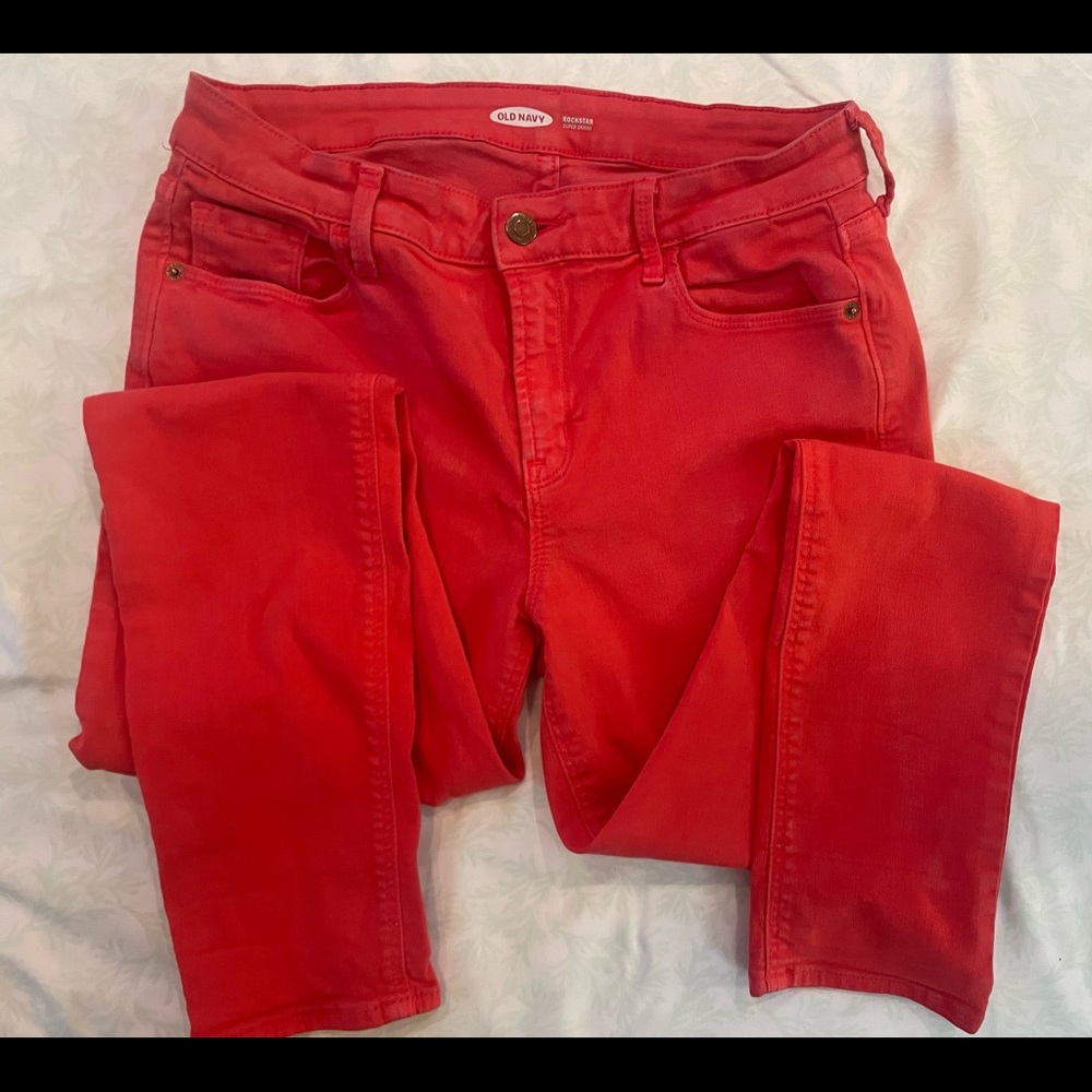 Coral Rockstar Super Skinny Ankle Pants
